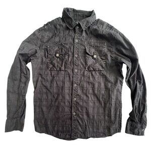 Affliction Black Premium Button Up Shirt Mens Size Large Y2K Stitch Biker